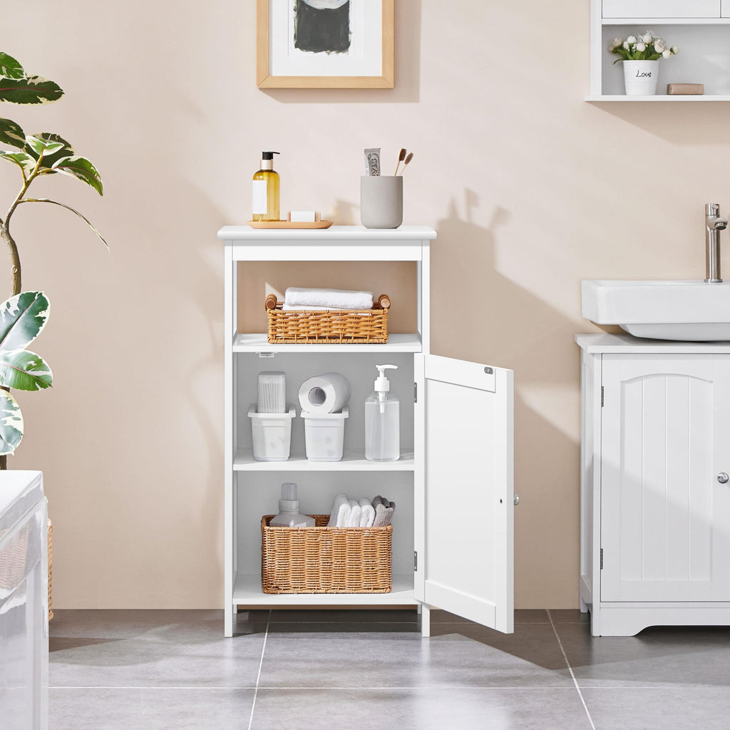 White Bathroom Storage Cabinet with Door & Open Shelf S677