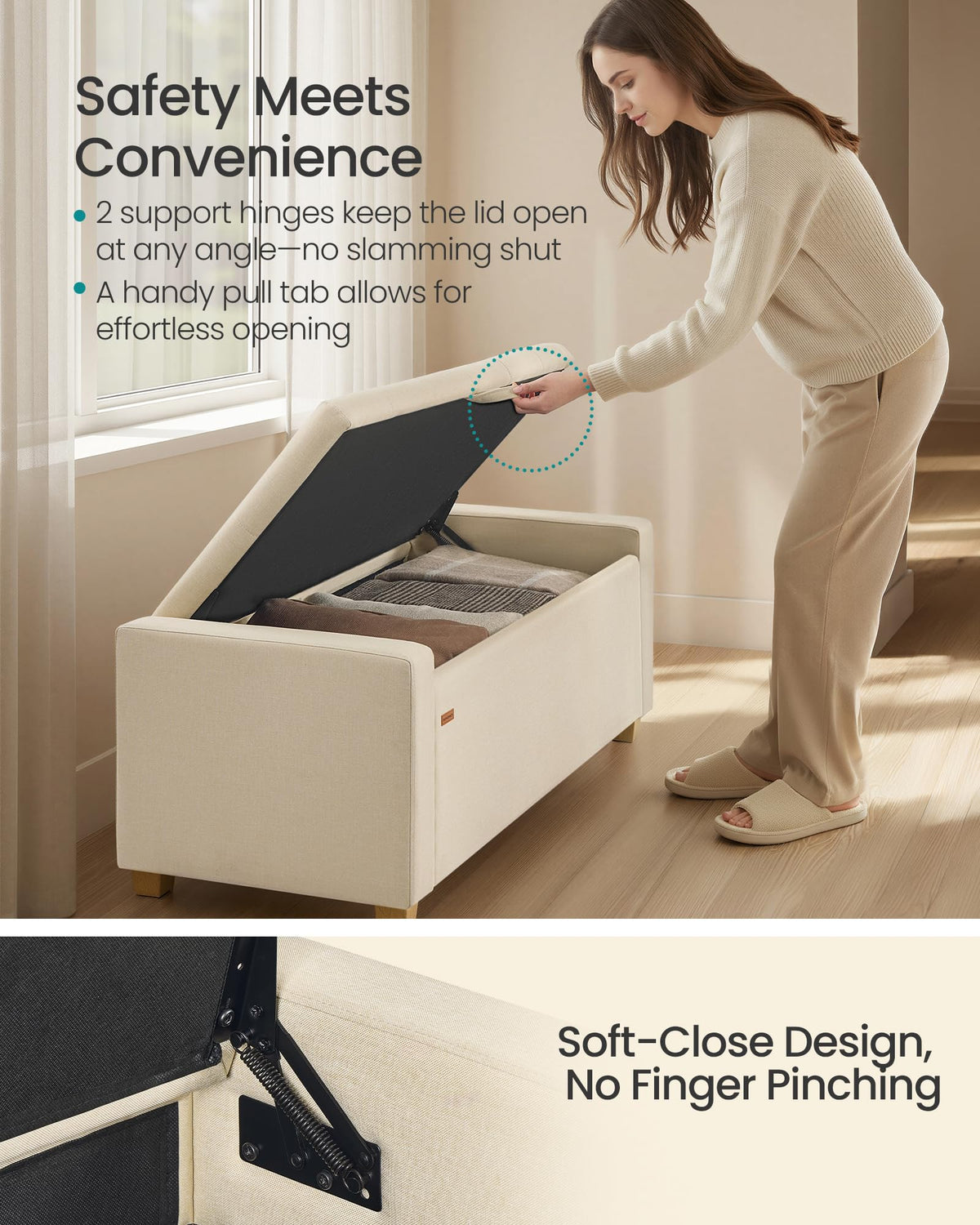 48 Inches Storage Ottoman with Solid Wood Legs L623228