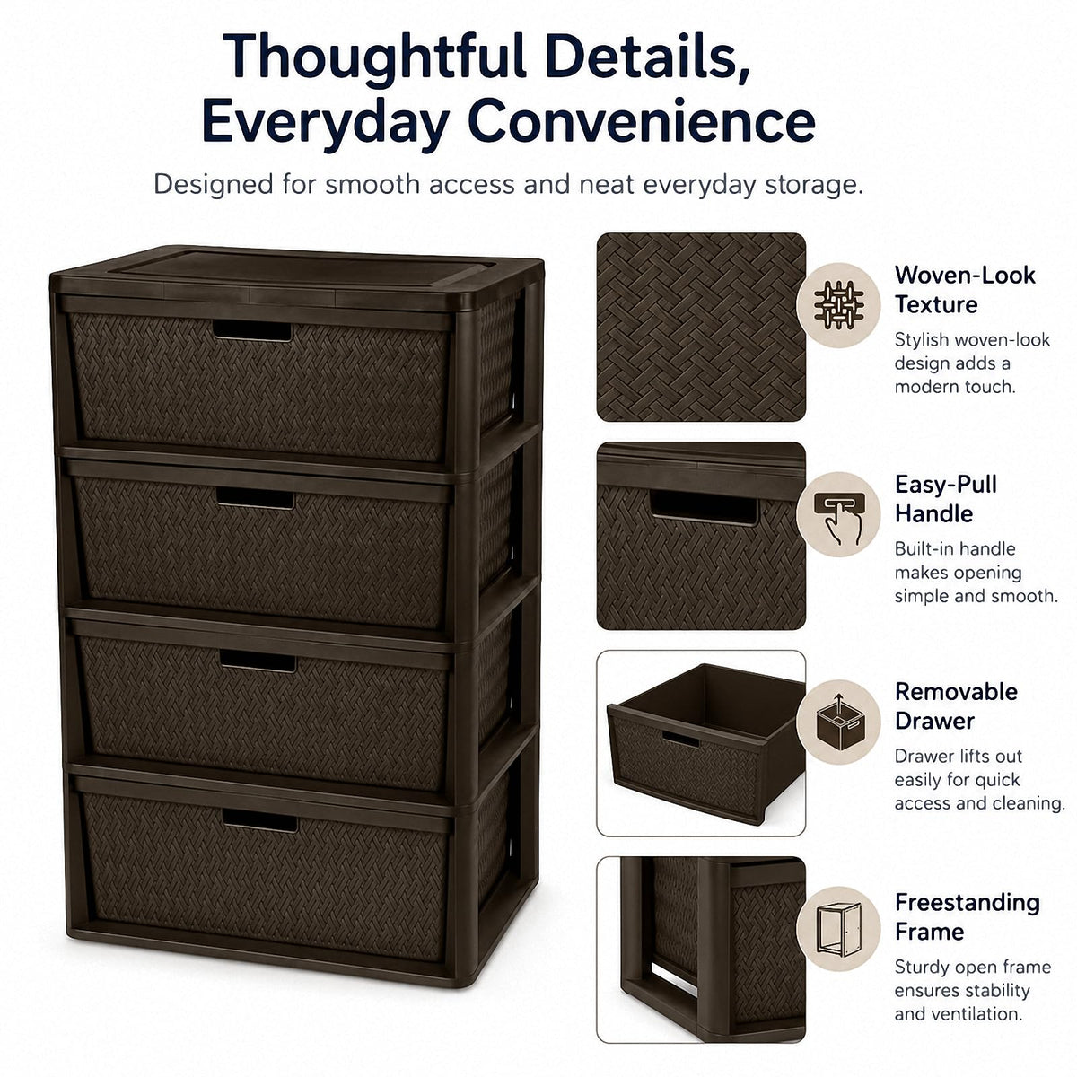 Brown 4-Drawer Plastic Storage Tower Q95643