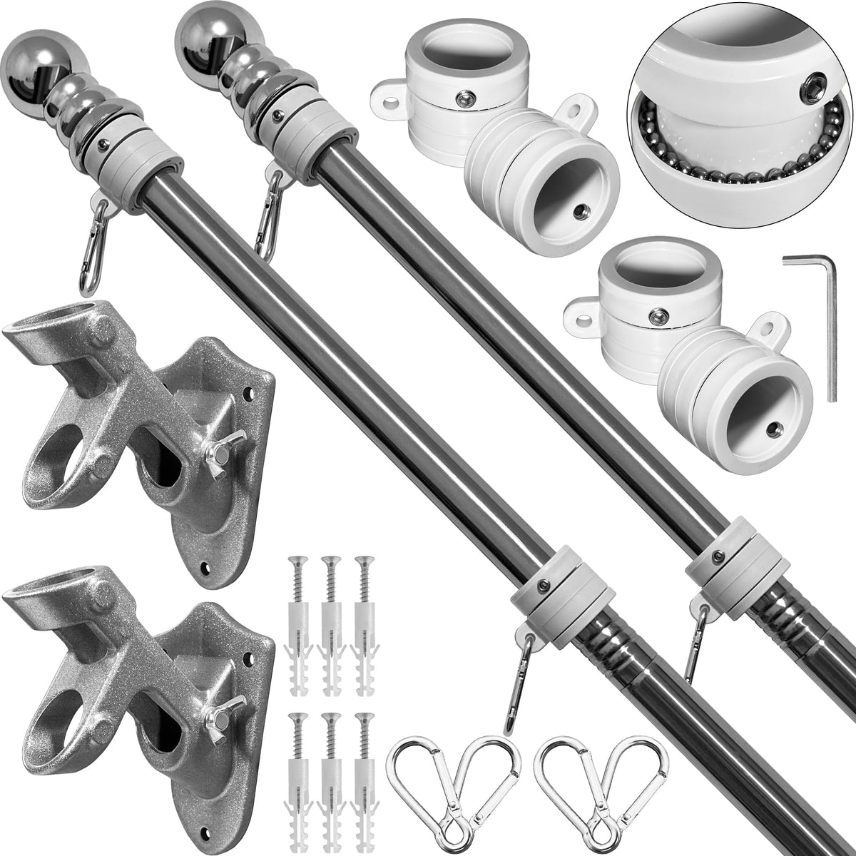 6 FT Stainless Steel Flag Pole Kit, 2 Packs Q370562