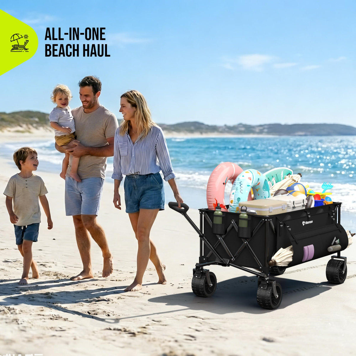 48'' Extra Large Collapsible Wagon with Big Wheels, 300L Black M585