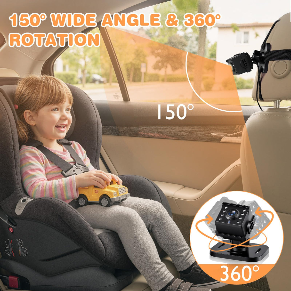 1080P Baby Car Mirror Camera with Night Vision, 150° Wide View Angle C8528