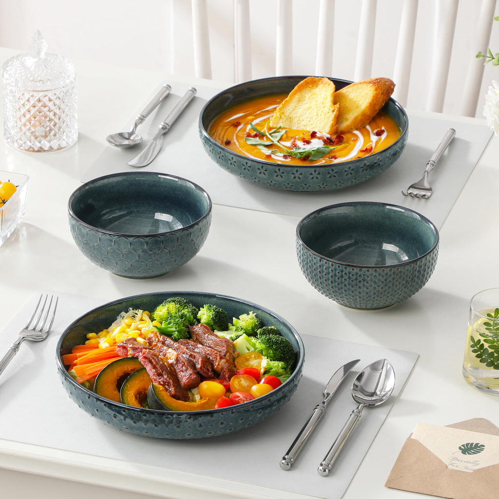 48 Oz 9.5 Inch Ceramic Pasta Bowls Set of 4 Green B89215