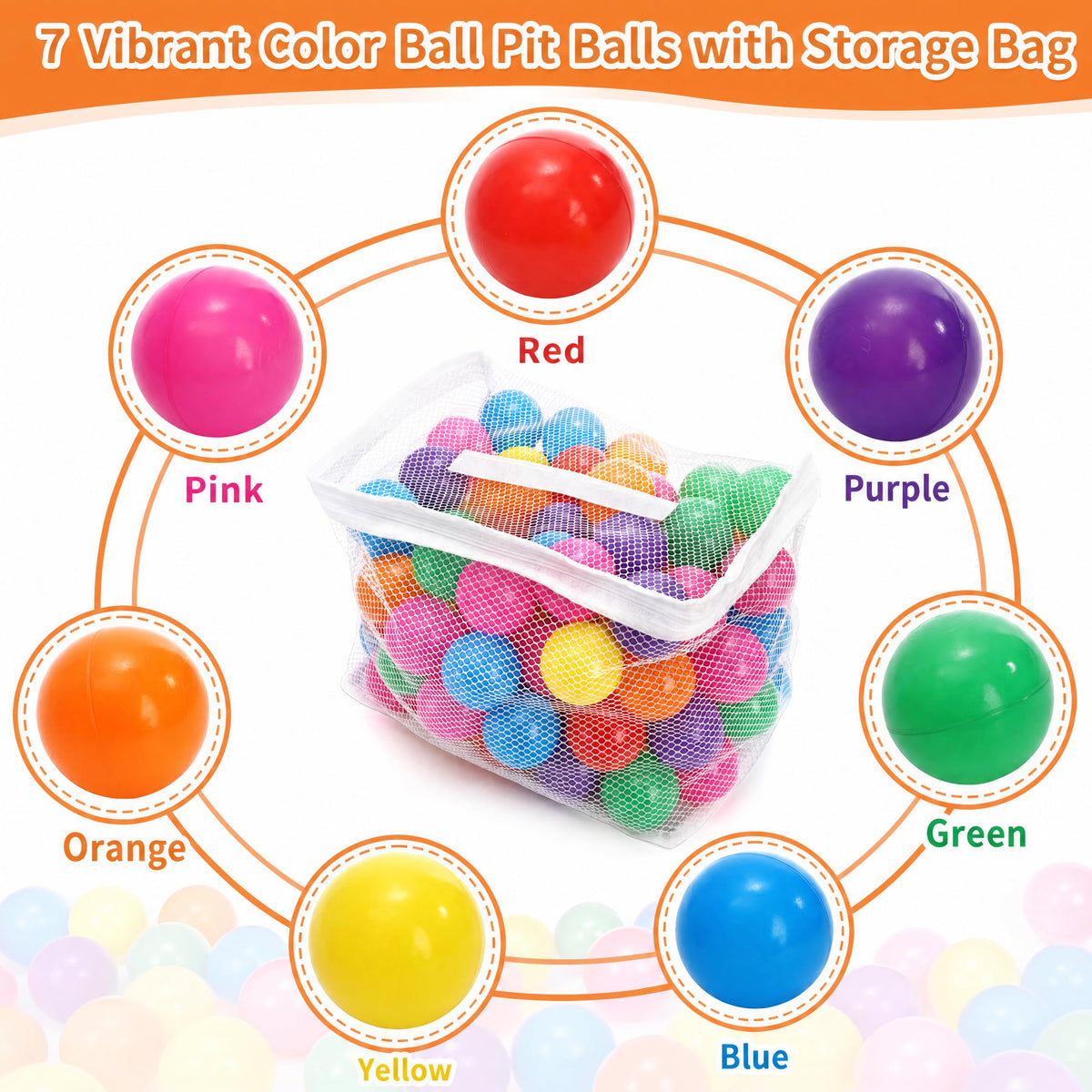 100 Pack 2 Inch Plastic Ball Pit Balls with Storage Bag T16894