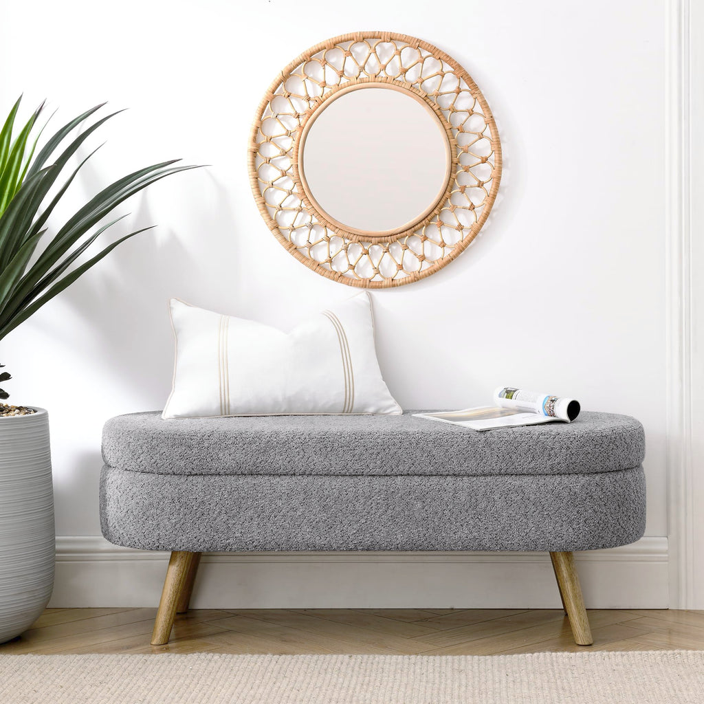Oval Storage Bench with Rubber Wood Legs, Gray J43495
