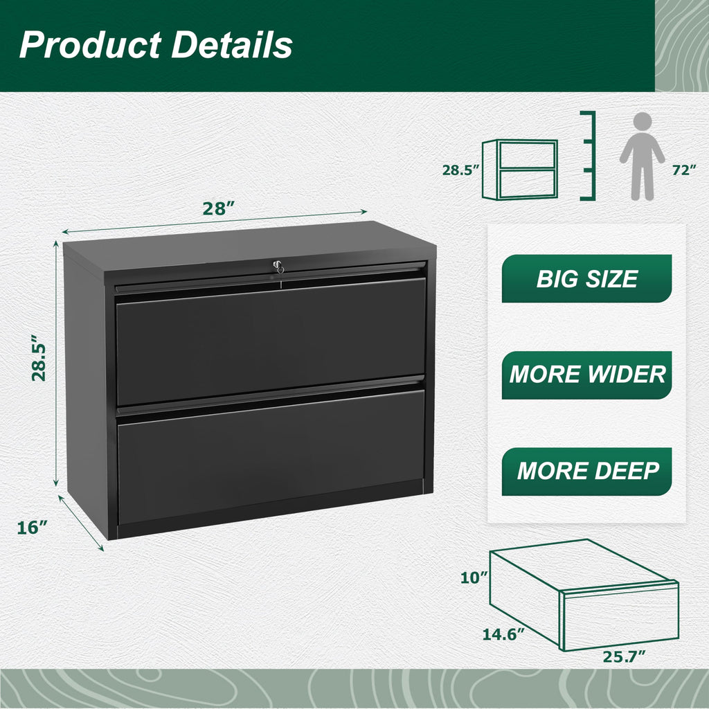 Black 2 Drawer Metal File Cabinet with Lock Z71191