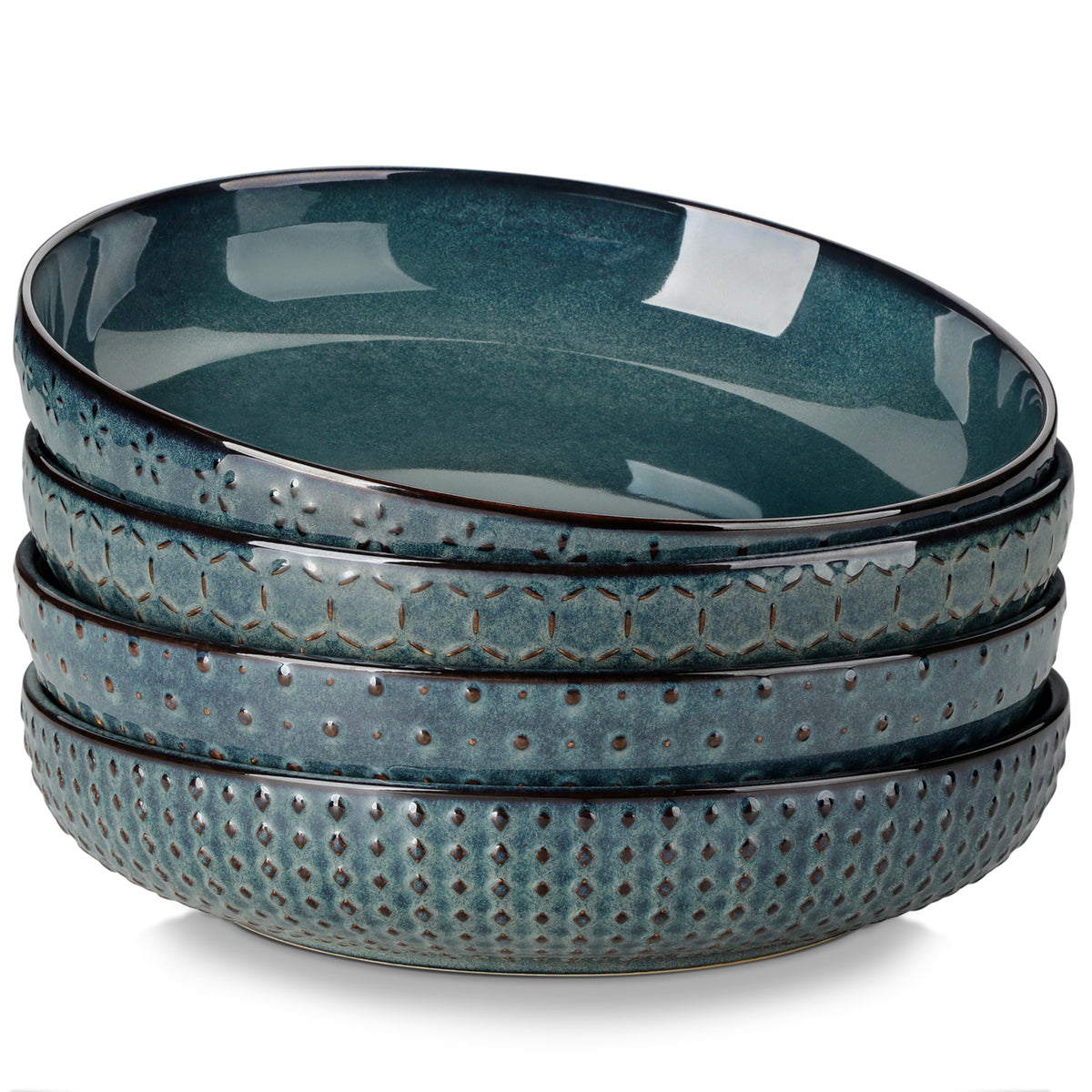 48 Oz 9.5 Inch Ceramic Pasta Bowls Set of 4 Green B89215