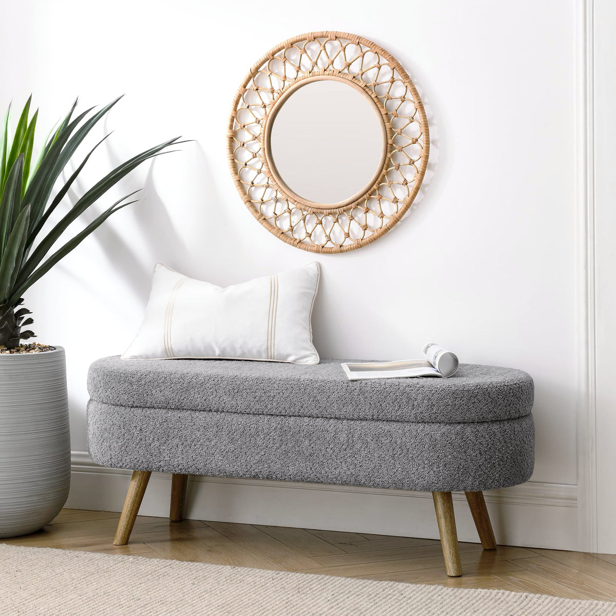 Oval Storage Bench with Rubber Wood Legs, Gray J43495
