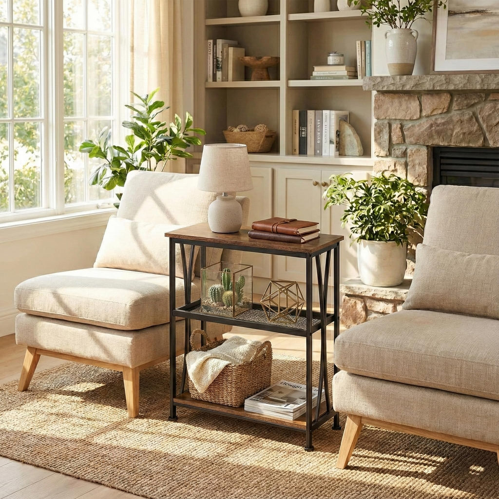 Narrow 3-Tier Side Table with Storage Shelves T468