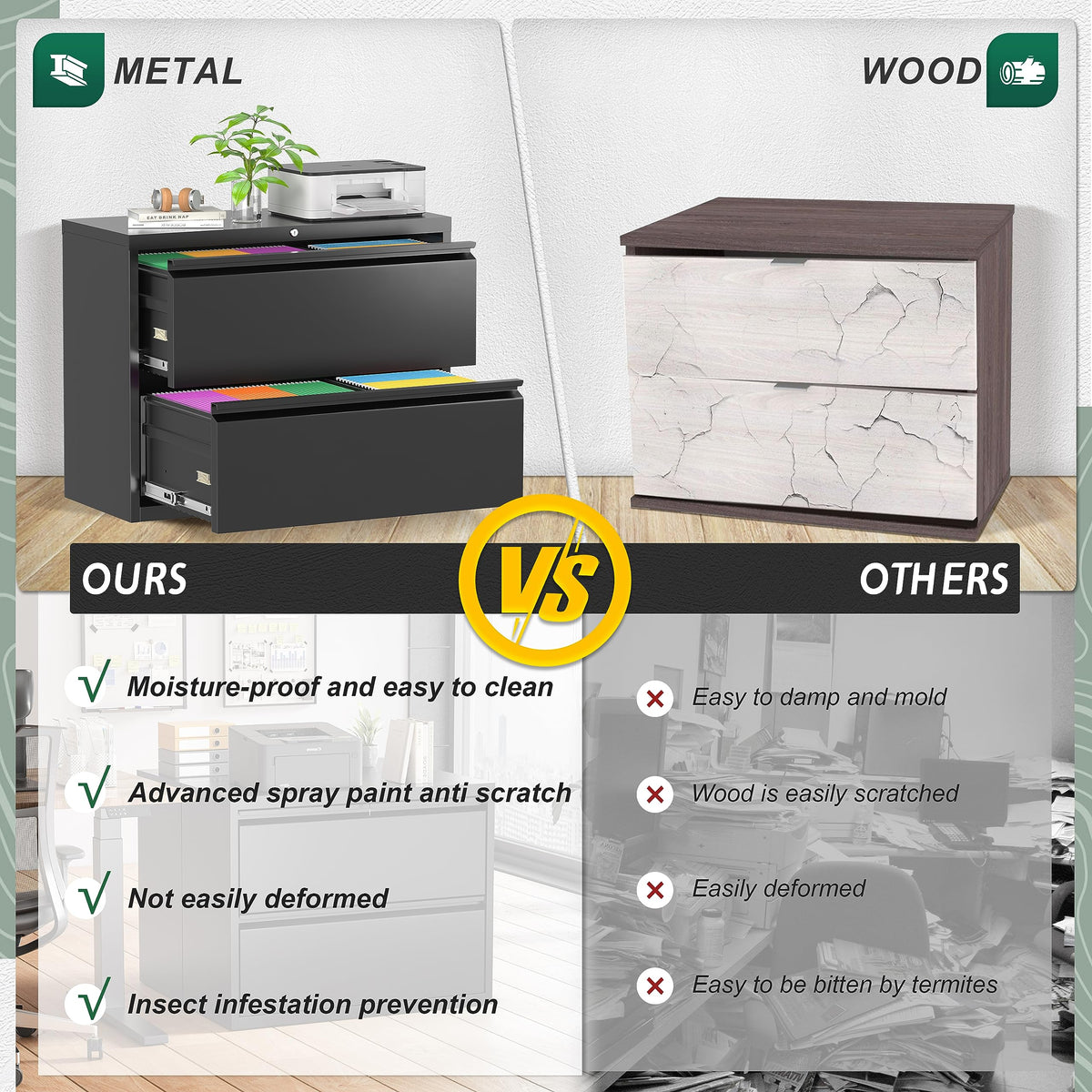 Black 2 Drawer Metal File Cabinet with Lock Z71191