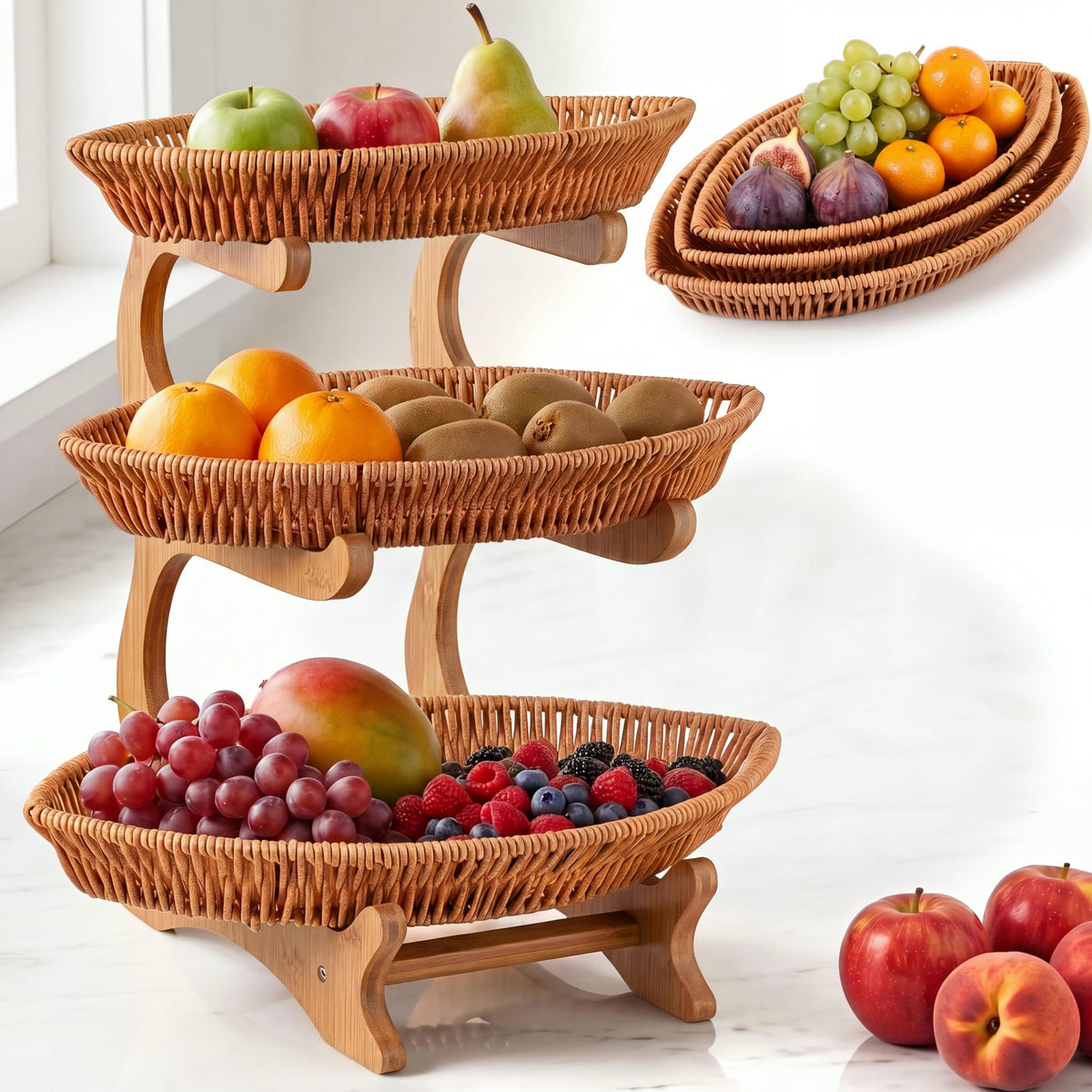 3 Tier Rattan Fruit Basket L324772