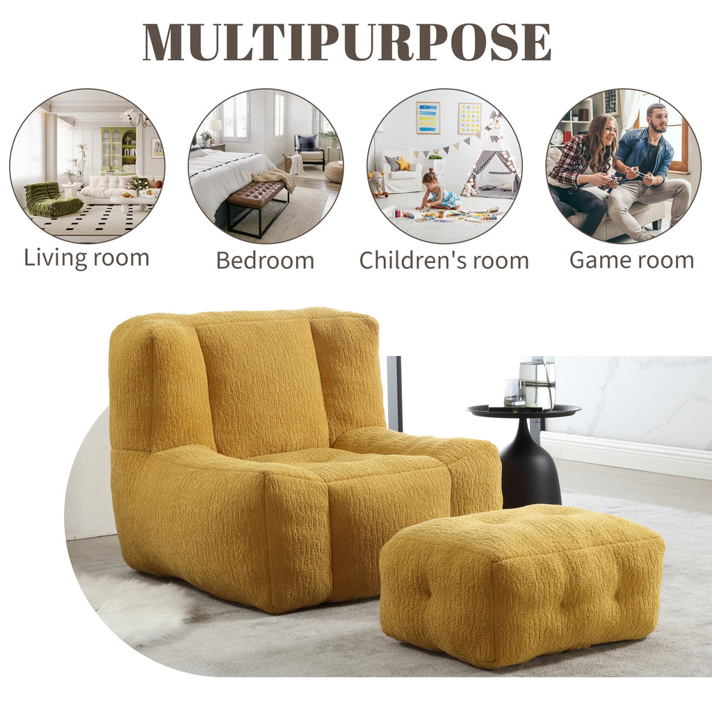 Yellow Memory Foam Bean Bag Chair with Ottoman E951127