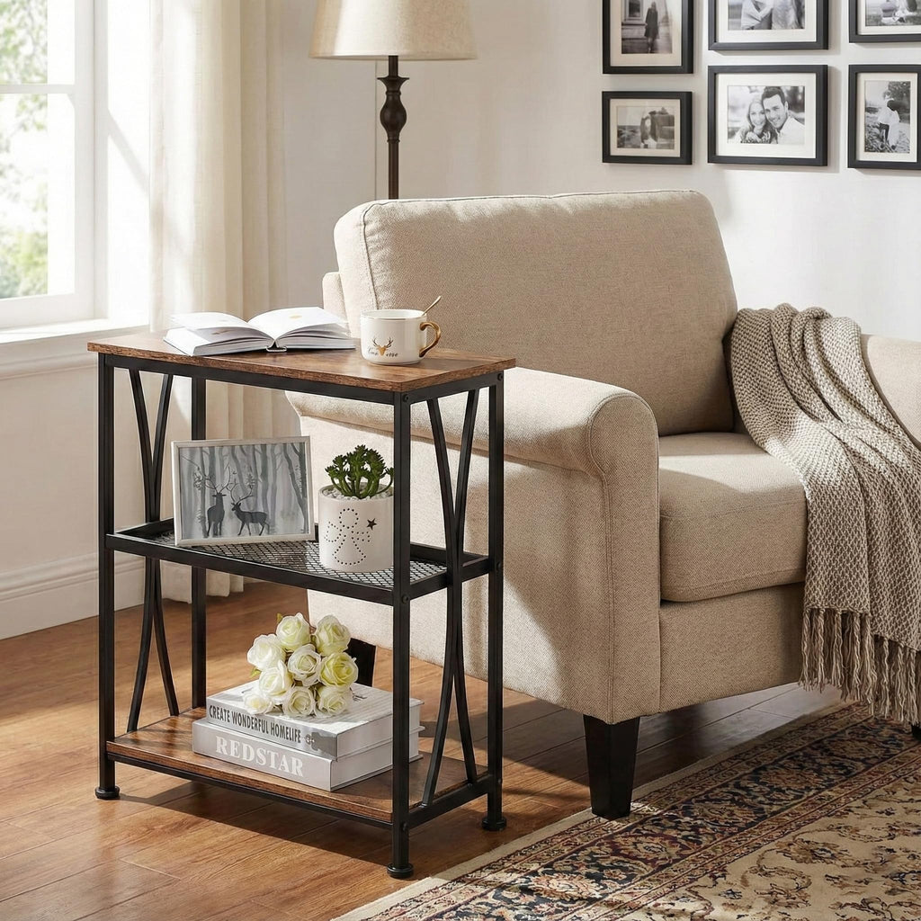 Narrow 3-Tier Side Table with Storage Shelves T468