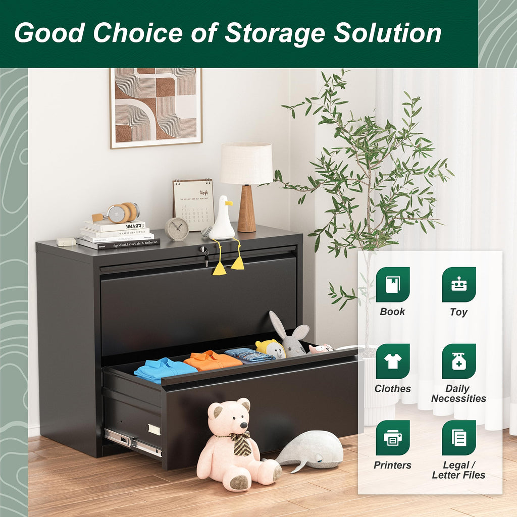 Black 2 Drawer Metal File Cabinet with Lock Z71191