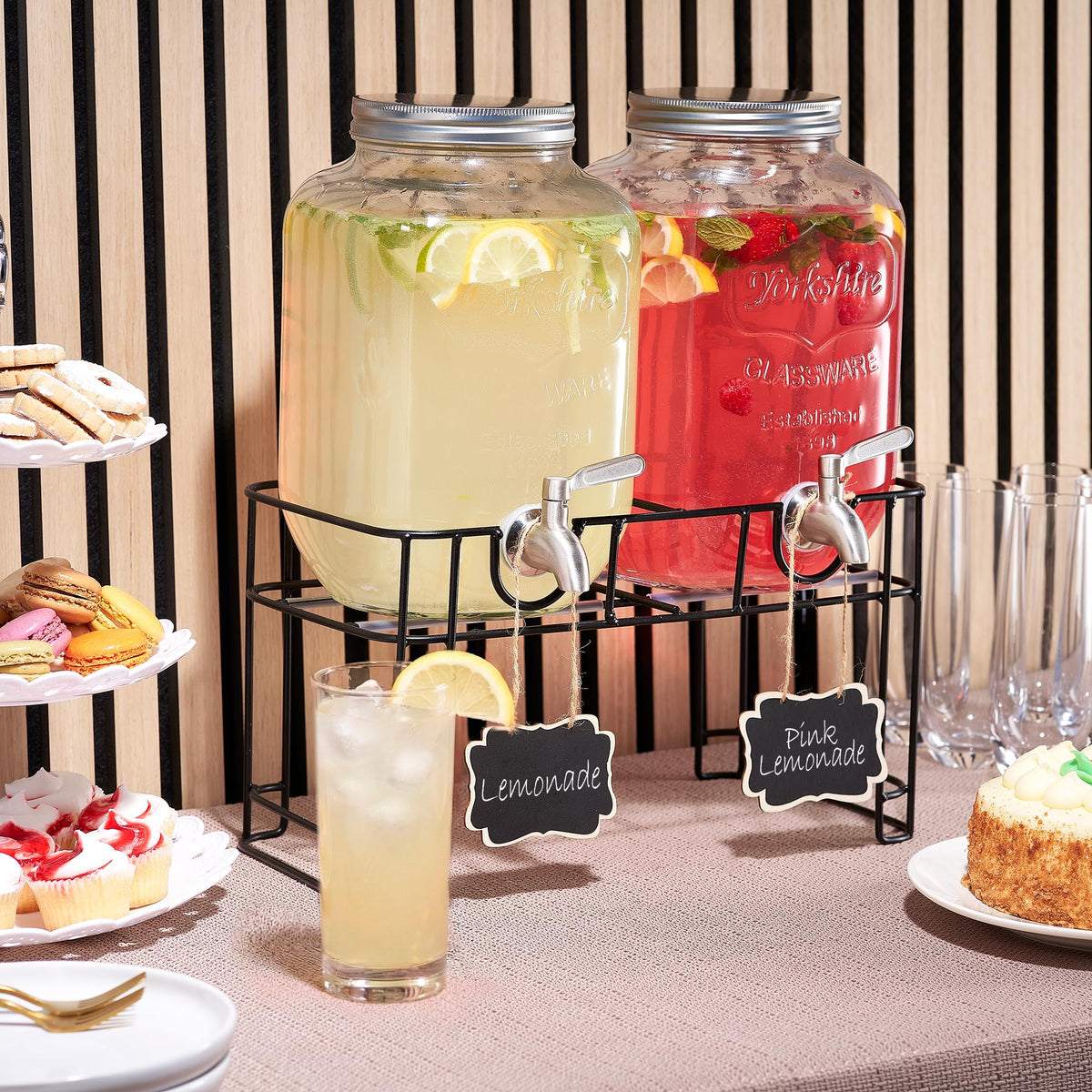 Glass Drink Dispenser with Stand, 1 Gallon, 2-Pack X393