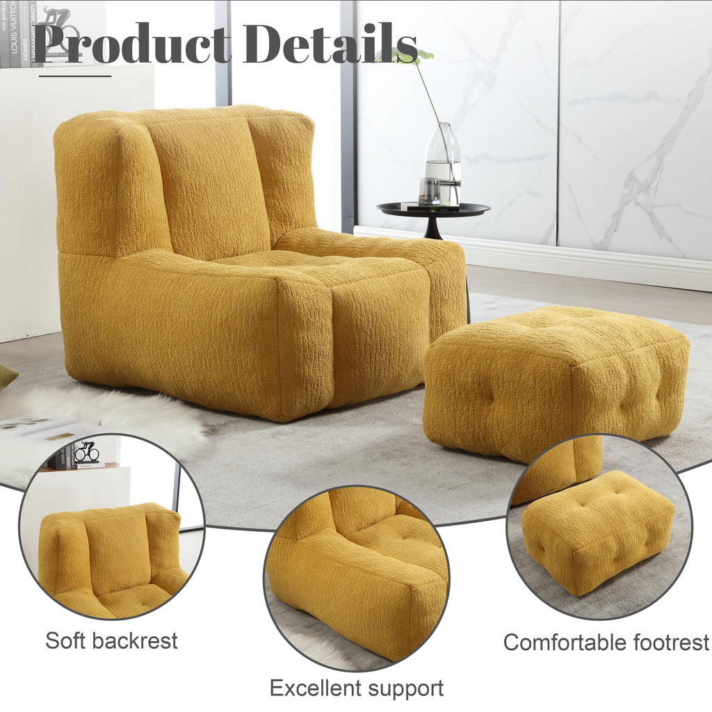 Yellow Memory Foam Bean Bag Chair with Ottoman E951127