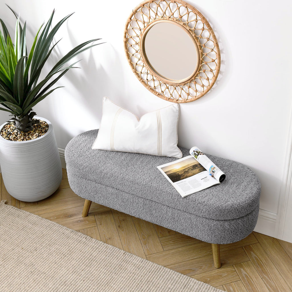Oval Storage Bench with Rubber Wood Legs, Gray J43495