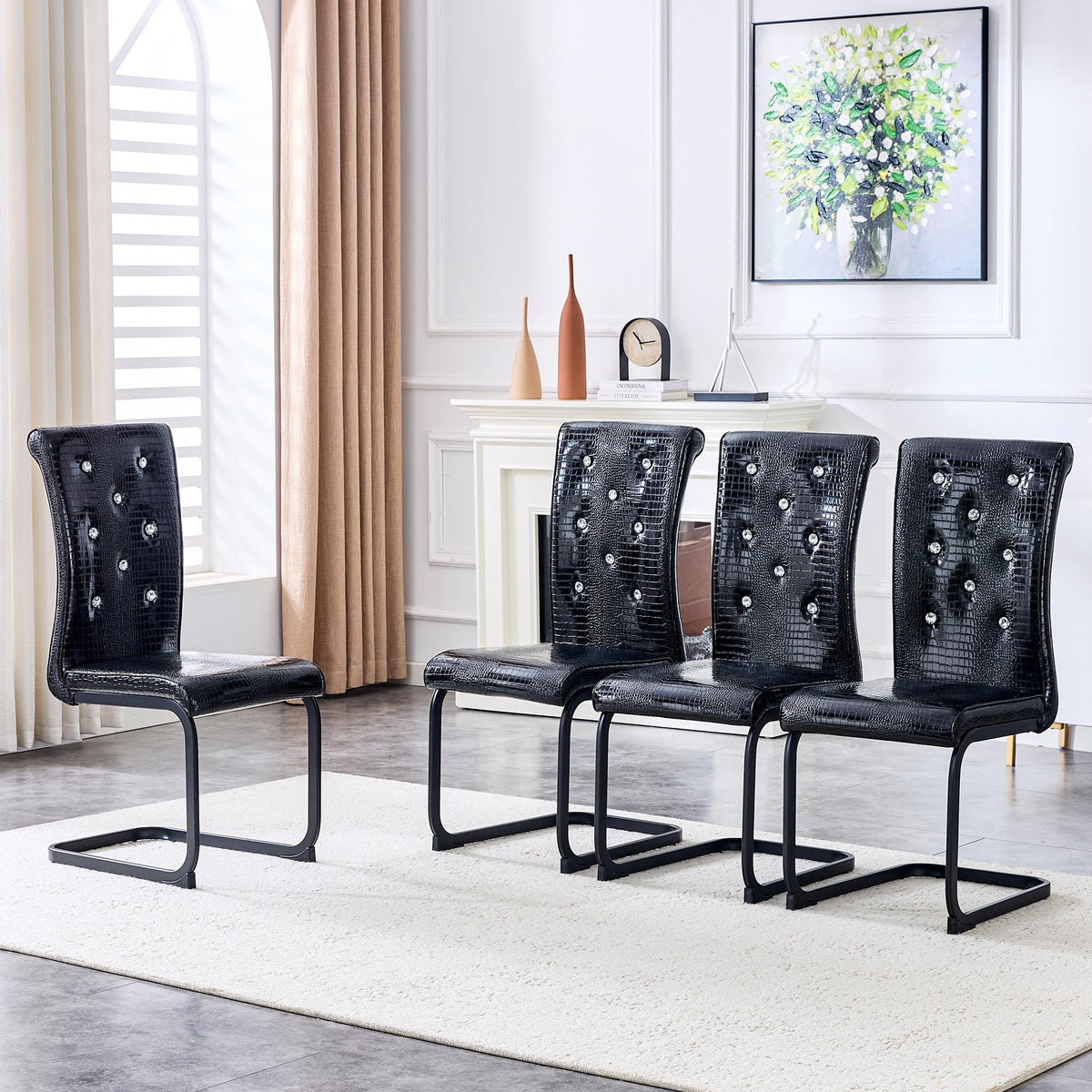 Black PU Leather Dining Chairs Set of 4 A245328