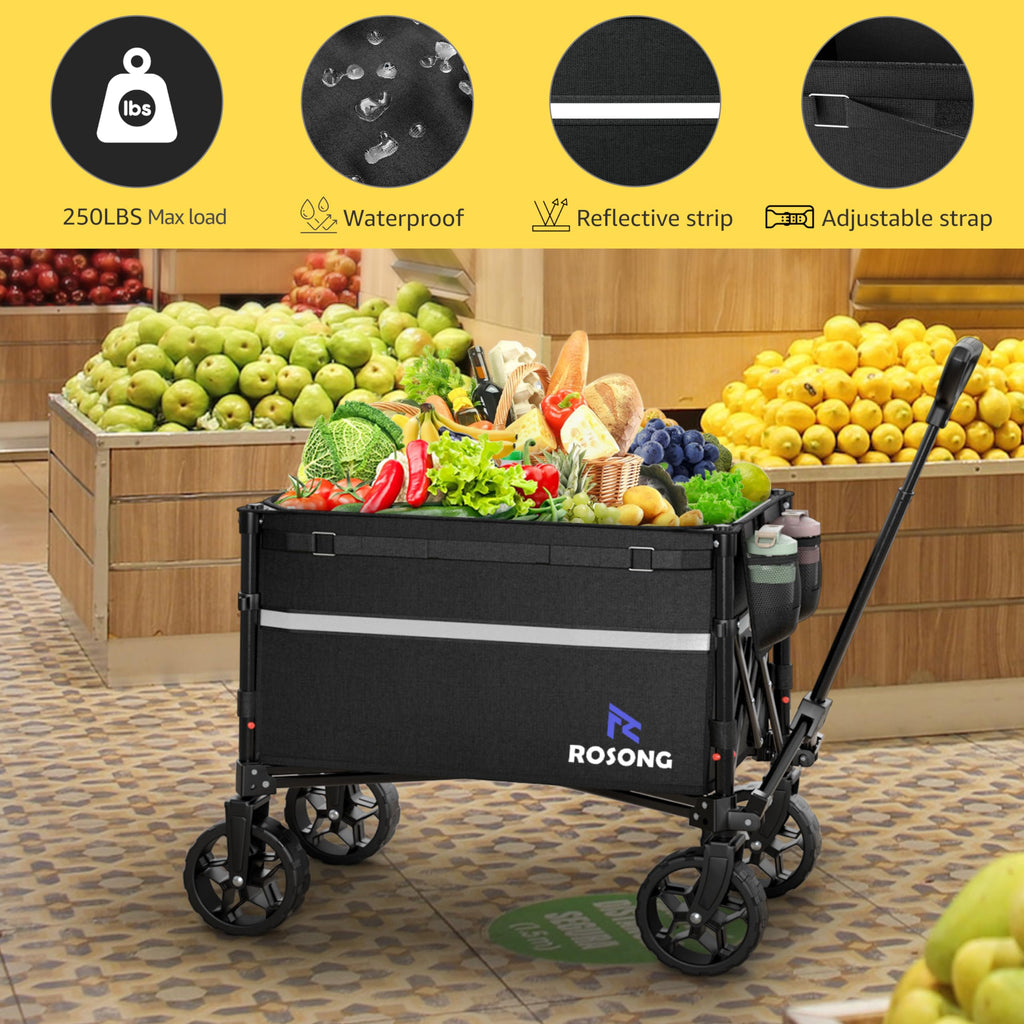 Collapsible Heavy Duty Wagon Cart with Wheels 120L Black L953